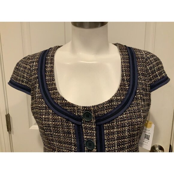 BCBG Max Azria Multicolor Plaid Short Sleeve Tweed Jacket, Size Small - Picture 2 of 9